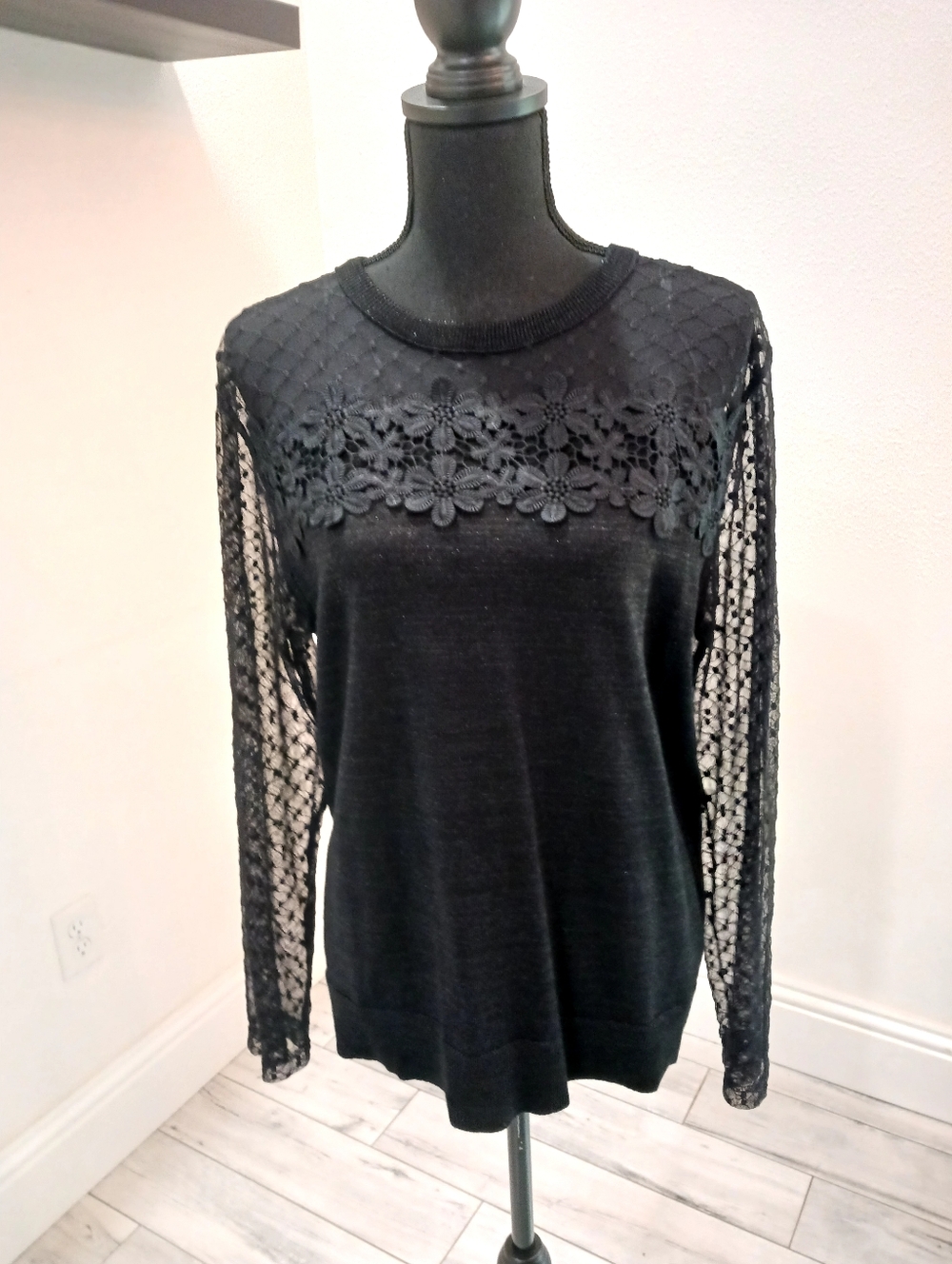 Black Rivet Black Lace Yoke Knit Tee